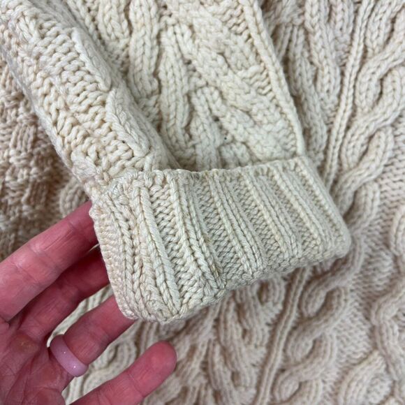 Aran Crafts 100% Wool Cable Chunky Knit 1/4 Zip Sweater Mock Neck Cream L *Read - Picture 7 of 15